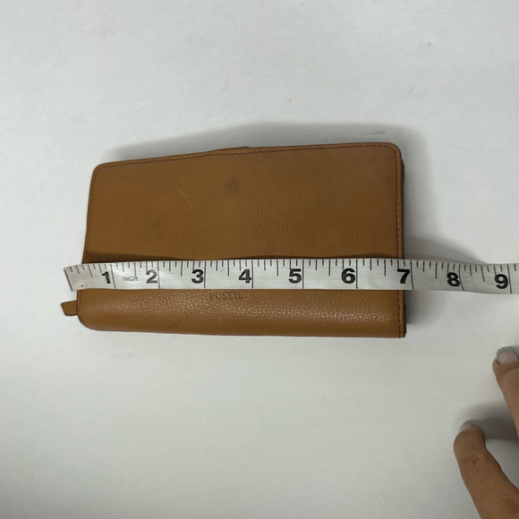 Fossil Caroline RFID Woven Bifold Wallet Natural Tan Leather large snap slim - Picture 3 of 5
